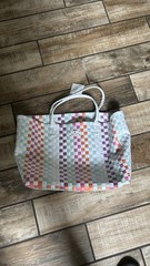 kate spade new york Large Reusable Tote Shopping Bag, Checkered Plastic, 20x14x8