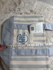 Trader Joes Striped Mini Tote bag Canvas Light Blue Cream Stripe New With Tag