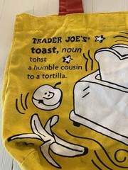 Trader Joes Market Tote Bag Yellow Shopping Waffle Toast Breakfast Reuseable