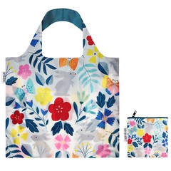 Wrapables Large Reusable Shopping Tote Bag with Outer Pouch, Floral Rabbits