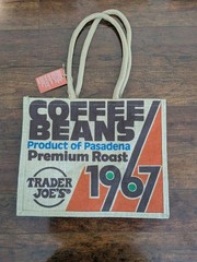 Trader Joe’s Jute 1967 Coffee Beans Pasadena Design 9 Gallon Tote Bag NWT