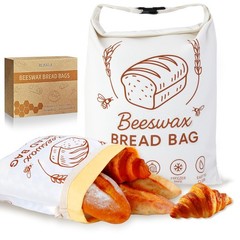 2 Pack Beeswax Bread Bags for Homemade Bread, XL Reusable 13″ X 17″, white