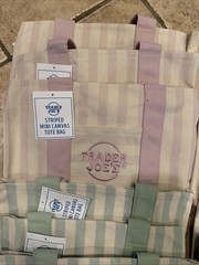 TRADER JOE’S PASTEL STRIPE CANVAS TOTE BAGS (3) SETS of 4! 12 Bags With Tags