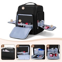 BAFASO Makeup Backpack with 4 Removable 12″L x 7.75″W x 14.25″H, Black