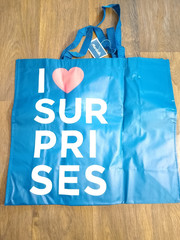 Marshalls “I love surprises” blue shopping bag with tag 19x7x17 in