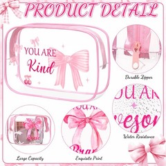 Kacctyen 10 Pcs Inspirational Pink Bow Makeup Bag 7 x 4.7 x clear and pink