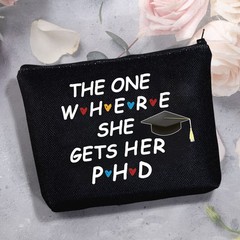MBMSO Phd Graduation Gifts Makeup Bag the one Where She medium, PHD bag black