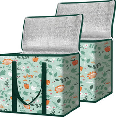 2Pk Insulated Reusable Grocery Bags, Collapsible Cooler Bag for Groceries, Heavy