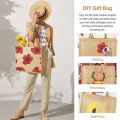 4-Pack Burlap Bags, Jute Tote Bags With Laminated Interior, Soft Handles – Re…