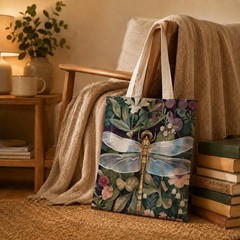 Dragonfly Canvas Tote Bag for Women, Reusable Grocery Shoulder Shopping Bags,…