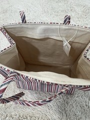 NEW Longaberger Small Canvas Tote Striped Floral Embroidered Red Green Blue Bag