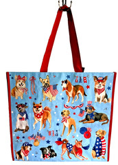 MARSHALLS REUSABLE LARGE SHOPPING BAG 20″ X 18″ AMERICAN USA FLAG DOG PUPPY NEW