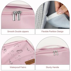 seektik Standing Makeup Bag, Stand Up Bag with Multiple Pink