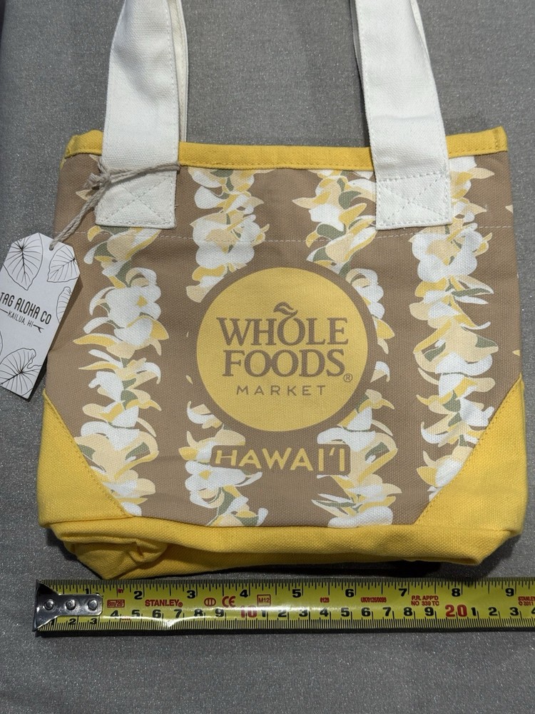 NWT Whole Foods Hawaii Exclusive Yellow Plumeria Lei Mini Eco Tote Bag