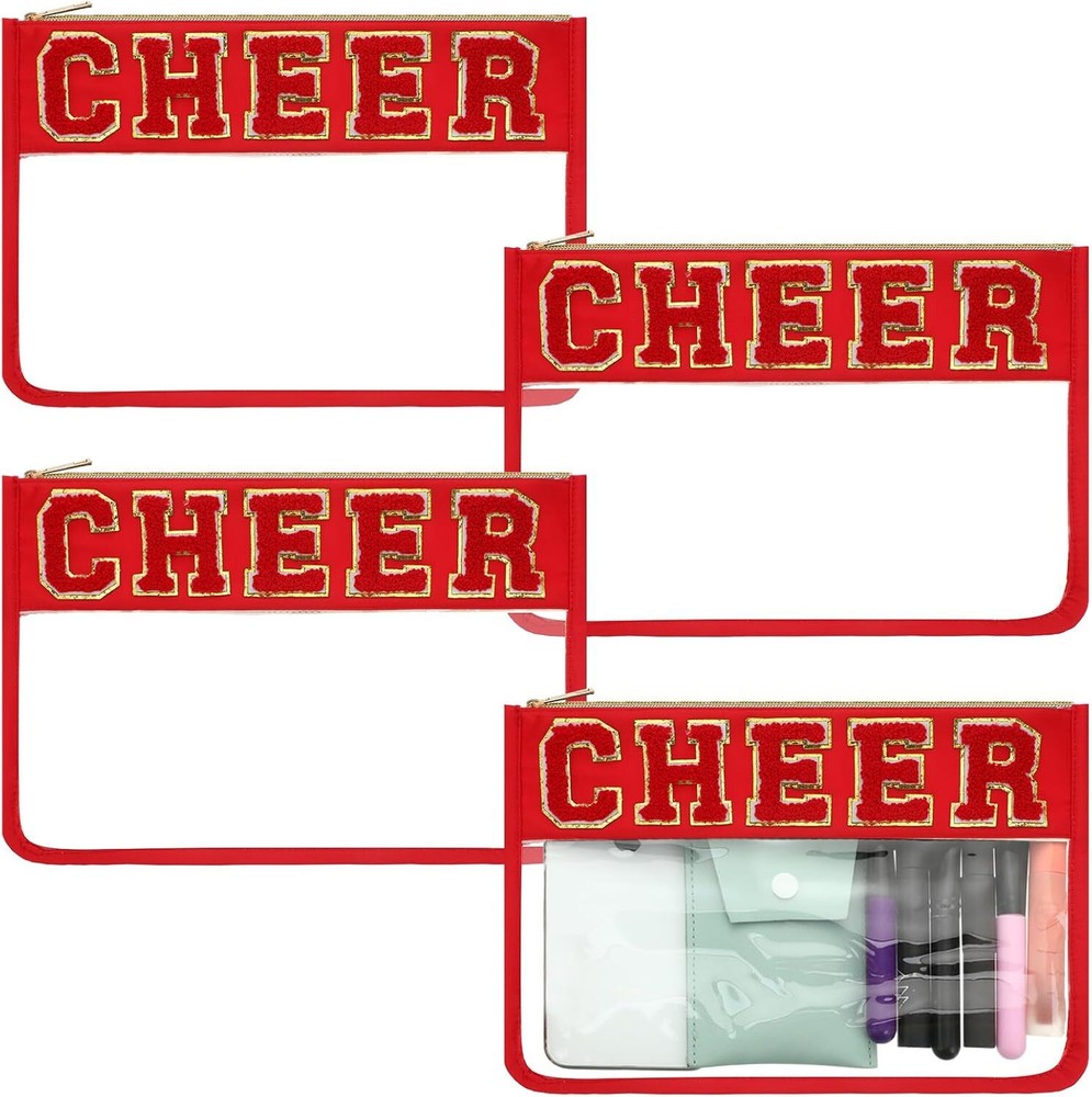 Abbylike 4 Pcs Makeup Bag Clear Letter Chenille Patch Red