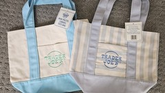 Trader Joe’s Mini Canvas Tote Bag Pastel Blue SET! Solid and Stripe! NWT