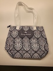 Tommy Bahama Palm Leaf Print Double Handle Tote Insulated Black White logo