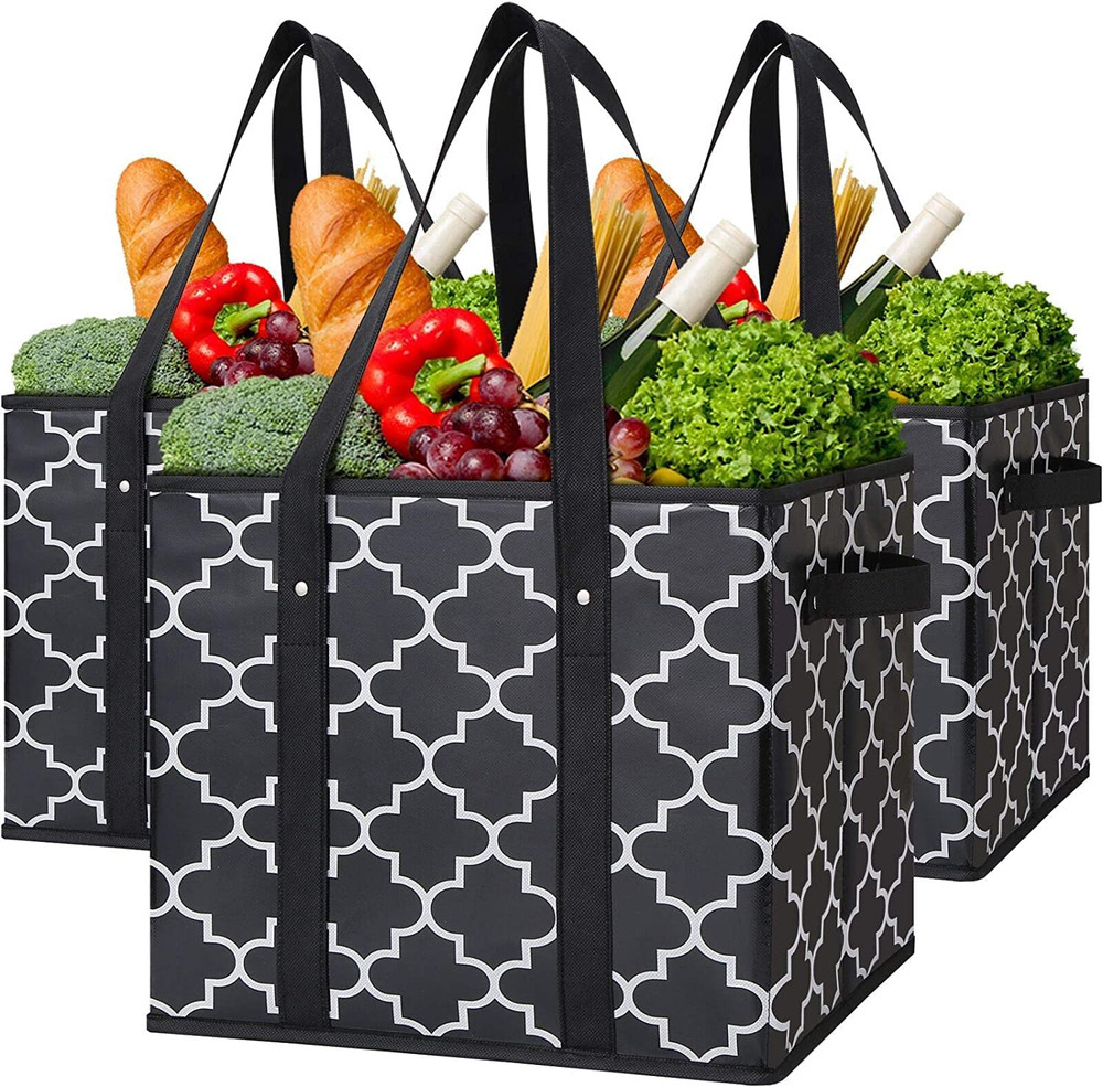 Reusable Grocery Bags 3-Pack Foldable Washable Large Storage Bins Basket Wate…