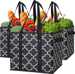 Reusable Grocery Bags 3-Pack Foldable Washable Large Storage Bins Basket Wate…
