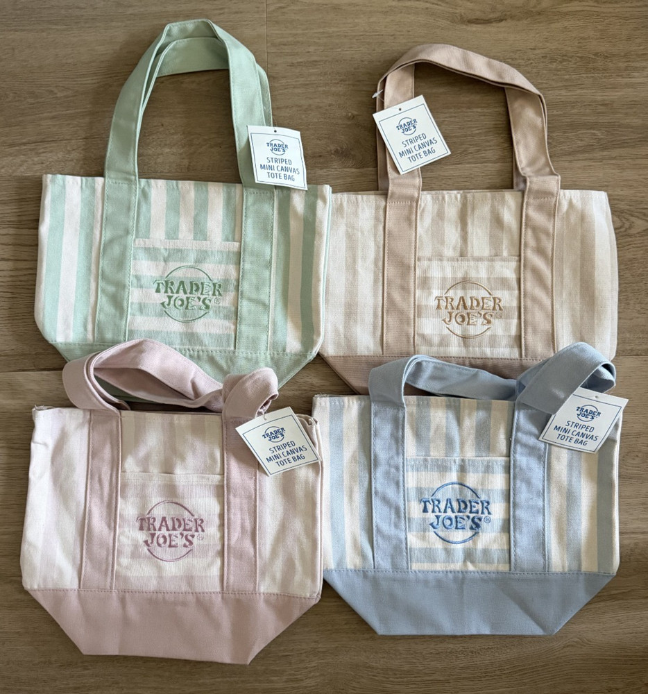 Trader Joe’s Mini Pastel Stripe Canvas Limited Edition Tote Bags Set of 4 w tags