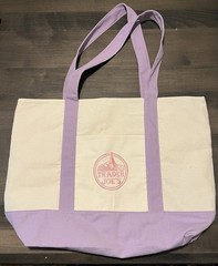 Trader Joe’s Foldable Canvas Reusable Shopping Bag Beige Lavender/Purple