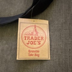 Trader Joe’s Reusable Foldable Shopping Bag Cotton Polyester White Navy Blue