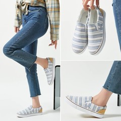 Women’s Slip on Shoes Low Top Canvas Sneakers Loafers 9.5, Light Blue Stripes