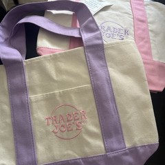 Trader Joe’s Mini Canvas Reusable Pastel PURPLE & PINK Tote Bag Spring