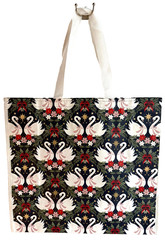 TJ MAXX REUSABLE LARGE SHOPPING BAG NEW SWAN LOVE RED BOW FLORAL GREEN WHITE