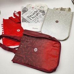 Lululemon Logo Bag Red White Gray Reusable Shopping Beach Tote 12x9x4 Lot Of 4