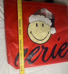 Aerie Christmas Smiley Santa Plaid Holiday Reusable Shopping Gift Tote Bag 2023