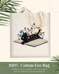 Cute Cat Canvas Tote Bag for Women Reusable Cotton Grocery Bag Beach Totes Gift