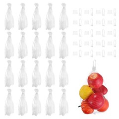 50pcs Mesh Reusable Produce Mesh Bags with Loop-Style Closures, 12 Inch White