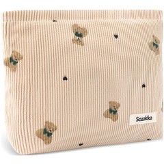 Tmtains Corduroy Makeup Bag Cute Small Soft Zipper Cosmetic A-bear-khaki