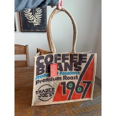 Trader Joes 1967 Coffee Beans Pasadena Jute Tote Bag Reusable 9 Gallon NWT