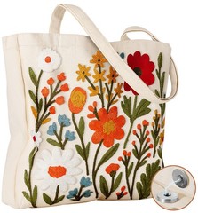 Embroidery Canvas Tote Bag for Women – Reusable Totes with Magnetic Buckle Cu…