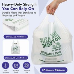 Mil Reusable Plastic Grocery Bags | PACK OF 200 – 12″ x 7″ x 22″ Thick 55 Micron
