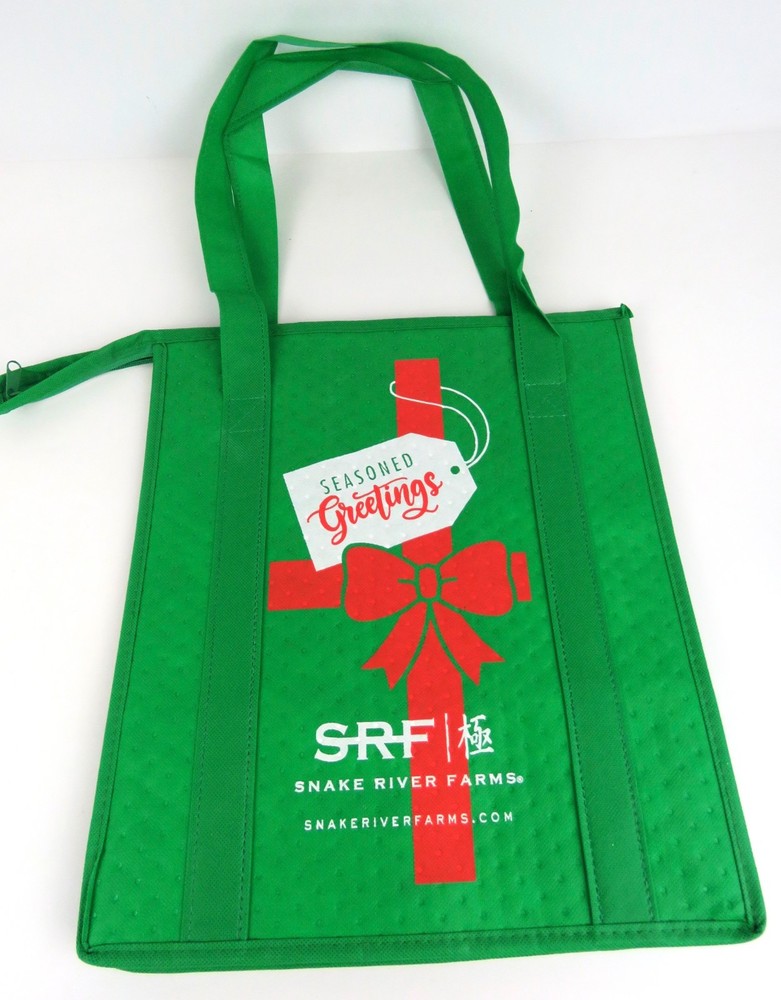 INSULATED Reusable Large Cooler Shopping Tote Green SRF Logo Seasonal Holiday
