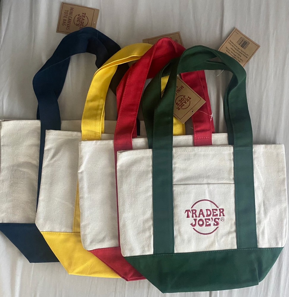 Trader Joe’s Canvas Tote Bags Foldable Multicolor Four-Piece