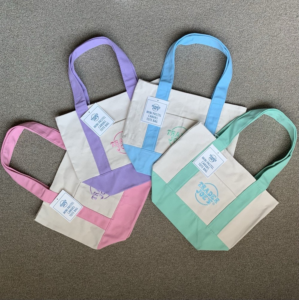NWT Trader Joe’s Mini Pastel Tote Bags, 4 Colors: Green, Blue, Purple, Pink