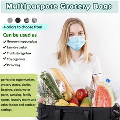 Extra Large Utility Tote Bag with Wire Frame Collapsible Reusable Grocery Bag…