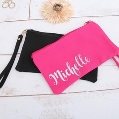 Cotton Canvas Small Wristlet Bag Make-up Organizer Makeup – 5″ x 9″, Pink