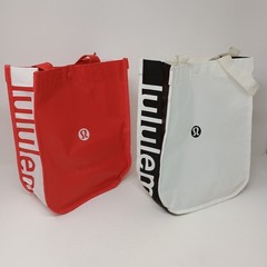 Lot of 2 LULULEMON Reusable Small Tote Bags 9″ x 11″ w/ Handles Red White Black