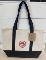 Classic Trader Joe’s Beige navy Reusable regular Tote Bag Foldable Cotton HTF