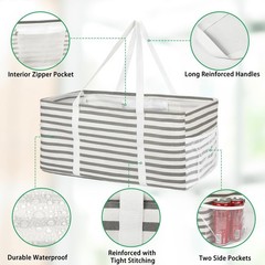 3 PCS Extra Large Tote Bag Reusable Grocery Bags with Metal Wire Frame and Ha…