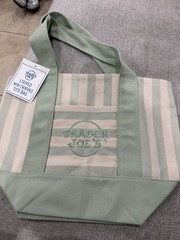 Trader Joe’s Mini Canvas Tote Bag Green/White Striped 13x6x10 in New