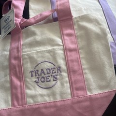 Trader Joe’s Mini Canvas Reusable Pastel PURPLE & PINK Tote Bag Spring