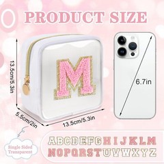 Mini Clear Personalized Initial Makeup Bag,Nylon Preppy A-Z M, Mini-White