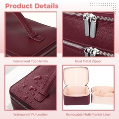 Makeup Vanity Bag for Women – Large Capacity Cosmetic StyleC, Burgundy