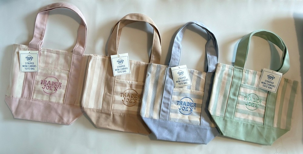 Striped Mini Canvas Trader Joe Tote Bag 2026 SET OF 4